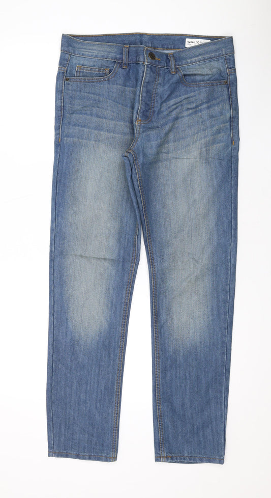 Denim & Co. Mens Blue Cotton Straight Jeans Size 32 in L30 in Regular Zip