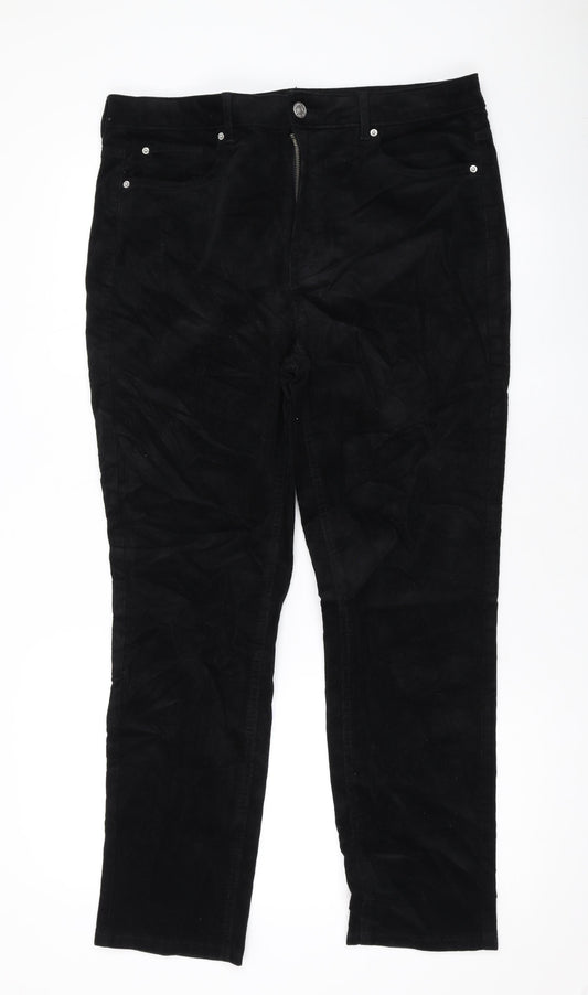 Marks and Spencer Womens Black Cotton Trousers Size 16 L27 in Regular Zip