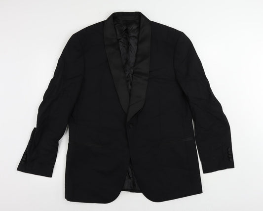 Marks and Spencer Mens Black Wool Tuxedo Suit Jacket Size 42 Regular