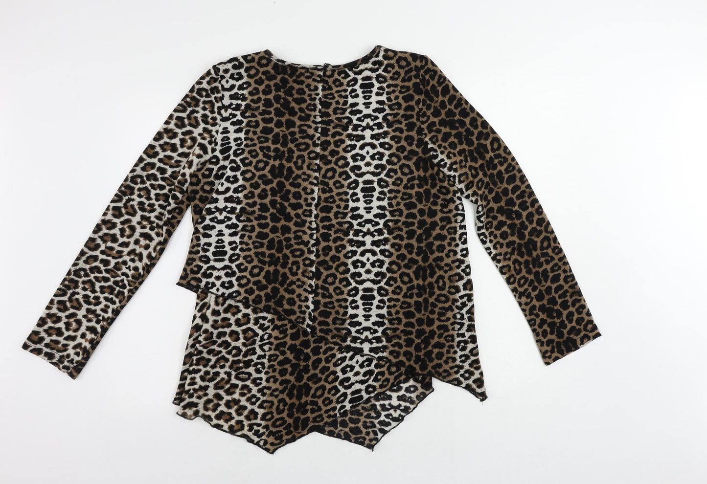 Roman Womens Brown Animal Print Polyester Basic Blouse Size 14 Round Neck - Leopard Print