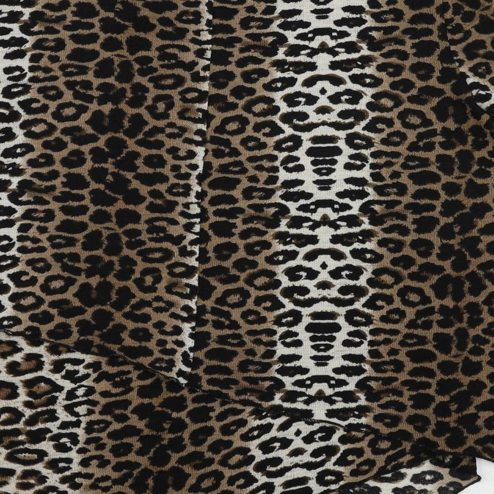 Roman Womens Brown Animal Print Polyester Basic Blouse Size 14 Round Neck - Leopard Print