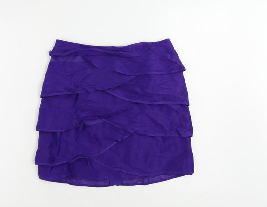 Marks and Spencer Womens Purple Linen Mini Skirt Size 6 Zip - Layered