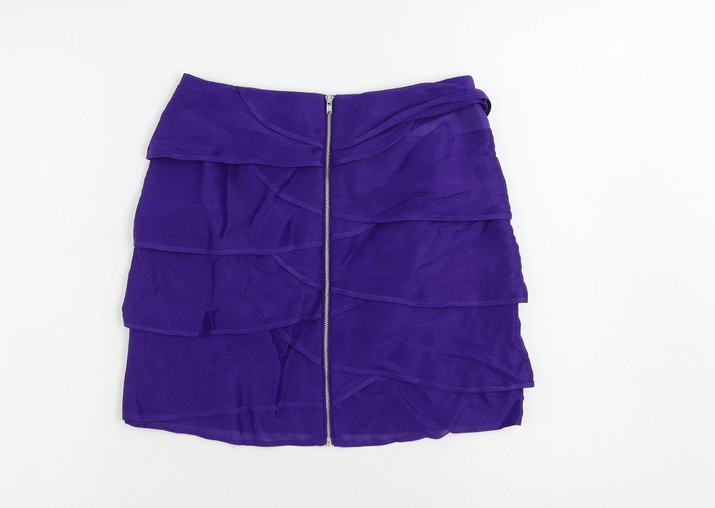 Marks and Spencer Womens Purple Linen Mini Skirt Size 6 Zip - Layered