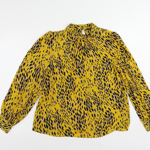 Blue chameleon Womens Yellow Animal Print Polyester Basic Blouse Size 14 Mock Neck