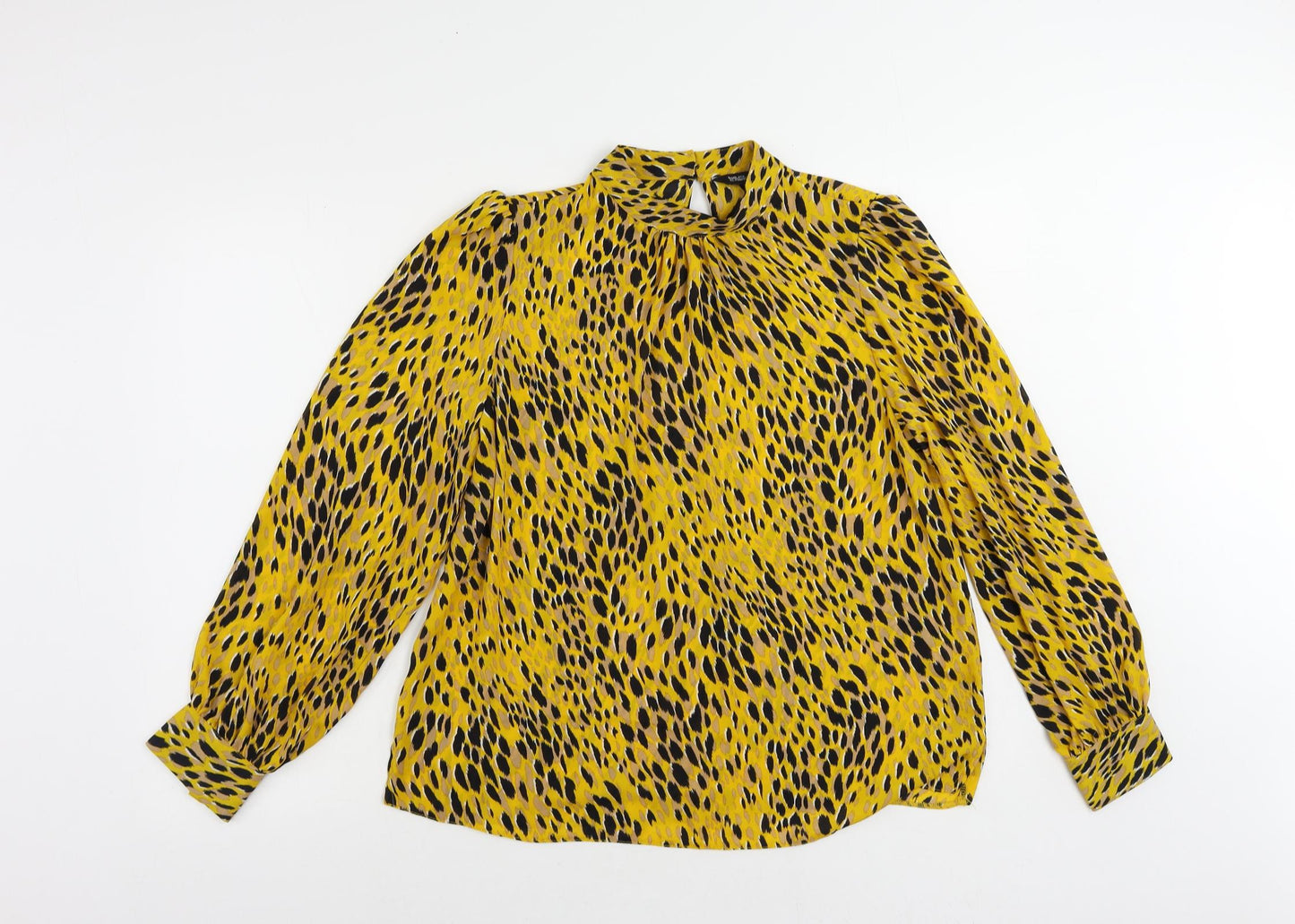 Blue chameleon Womens Yellow Animal Print Polyester Basic Blouse Size 14 Mock Neck