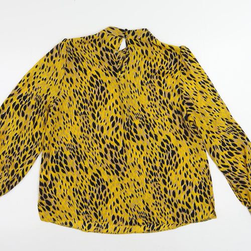 Blue chameleon Womens Yellow Animal Print Polyester Basic Blouse Size 14 Mock Neck