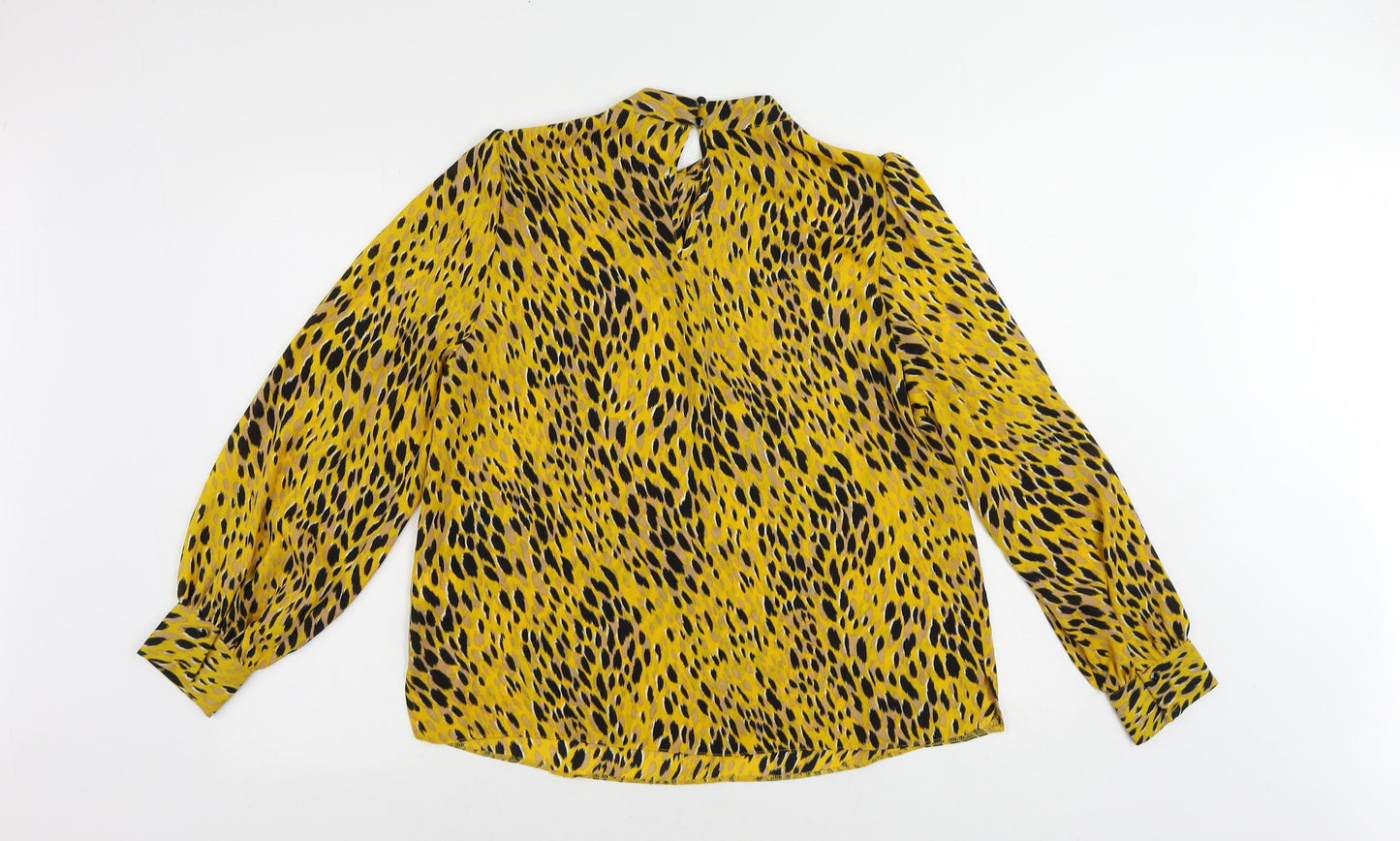 Blue chameleon Womens Yellow Animal Print Polyester Basic Blouse Size 14 Mock Neck