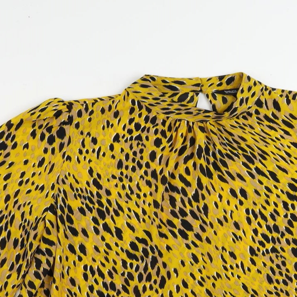 Blue chameleon Womens Yellow Animal Print Polyester Basic Blouse Size 14 Mock Neck