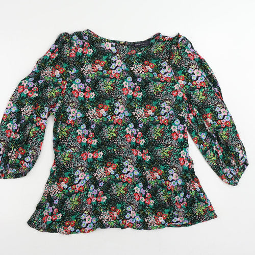 Marks and Spencer Womens Multicoloured Floral Viscose Basic Blouse Size 14 Round Neck - Ruffle