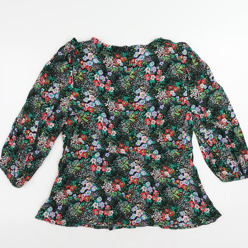 Marks and Spencer Womens Multicoloured Floral Viscose Basic Blouse Size 14 Round Neck - Ruffle