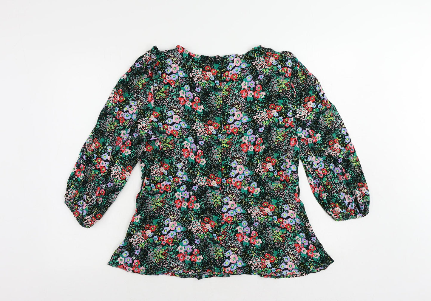 Marks and Spencer Womens Multicoloured Floral Viscose Basic Blouse Size 14 Round Neck - Ruffle