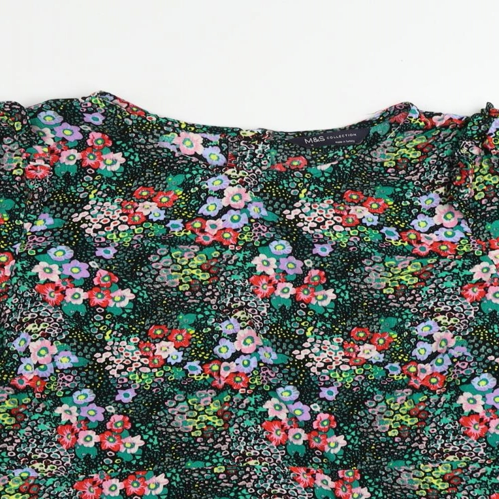 Marks and Spencer Womens Multicoloured Floral Viscose Basic Blouse Size 14 Round Neck - Ruffle