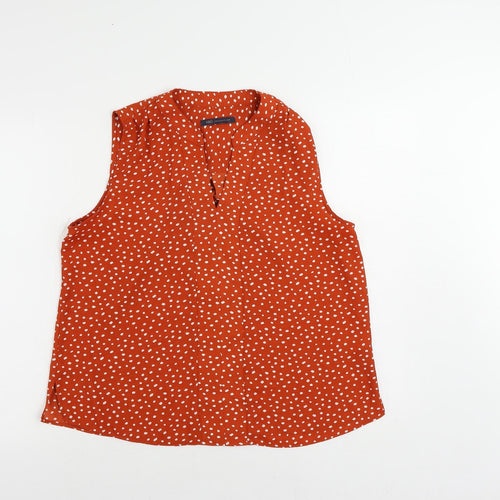 Marks and Spencer Womens Orange Animal Print Polyester Basic Blouse Size 14 V-Neck