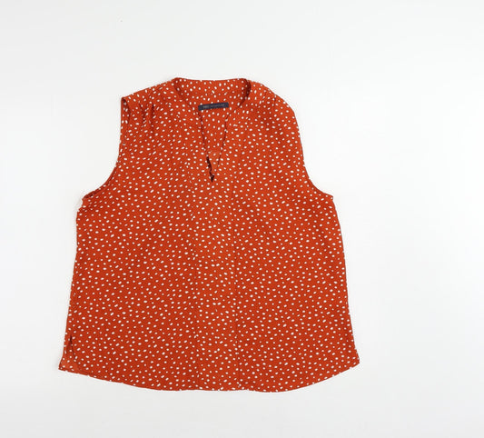 Marks and Spencer Womens Orange Animal Print Polyester Basic Blouse Size 14 V-Neck