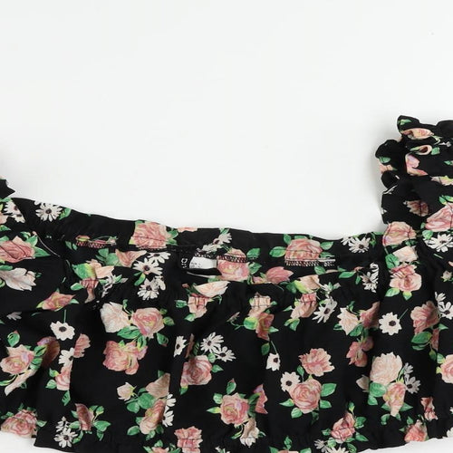 Divided by H&M Womens Black Floral Polyester Cropped Blouse Size L Off the Shoulder