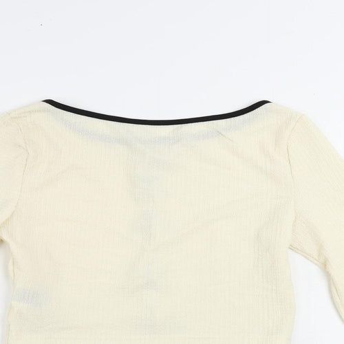 ROMWE Womens Ivory Polyester Cropped Blouse Size S Boat Neck - Bow