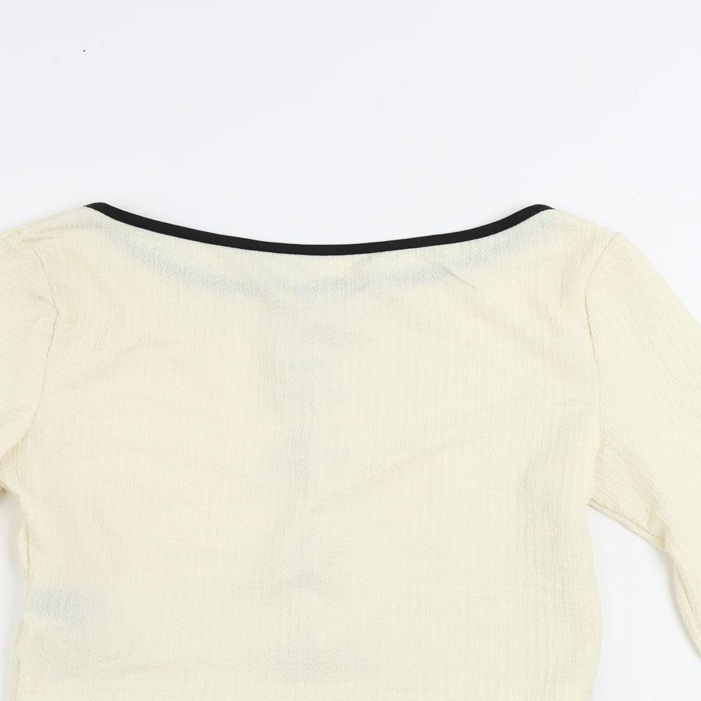 ROMWE Womens Ivory Polyester Cropped Blouse Size S Boat Neck - Bow