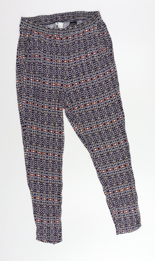 H&M Womens Multicoloured Geometric Viscose Jogger Trousers Size L L30 in Regular - Elastic Waist