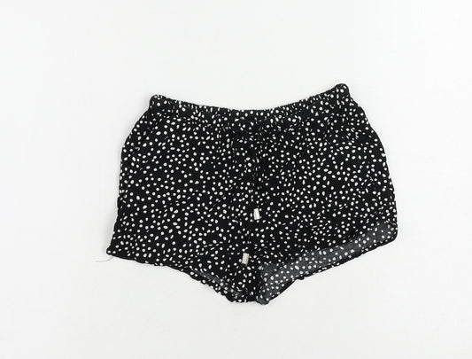 H&M Womens Black Polka Dot Viscose Basic Shorts Size 6 L3 in Regular Drawstring - Elastic Waist