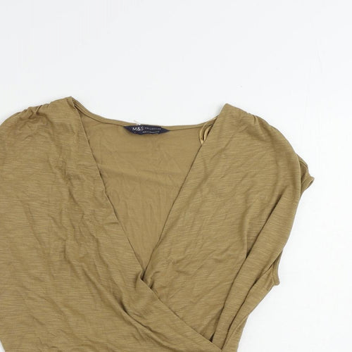 Marks and Spencer Womens Beige Modal Basic Blouse Size 8 V-Neck - Ruched