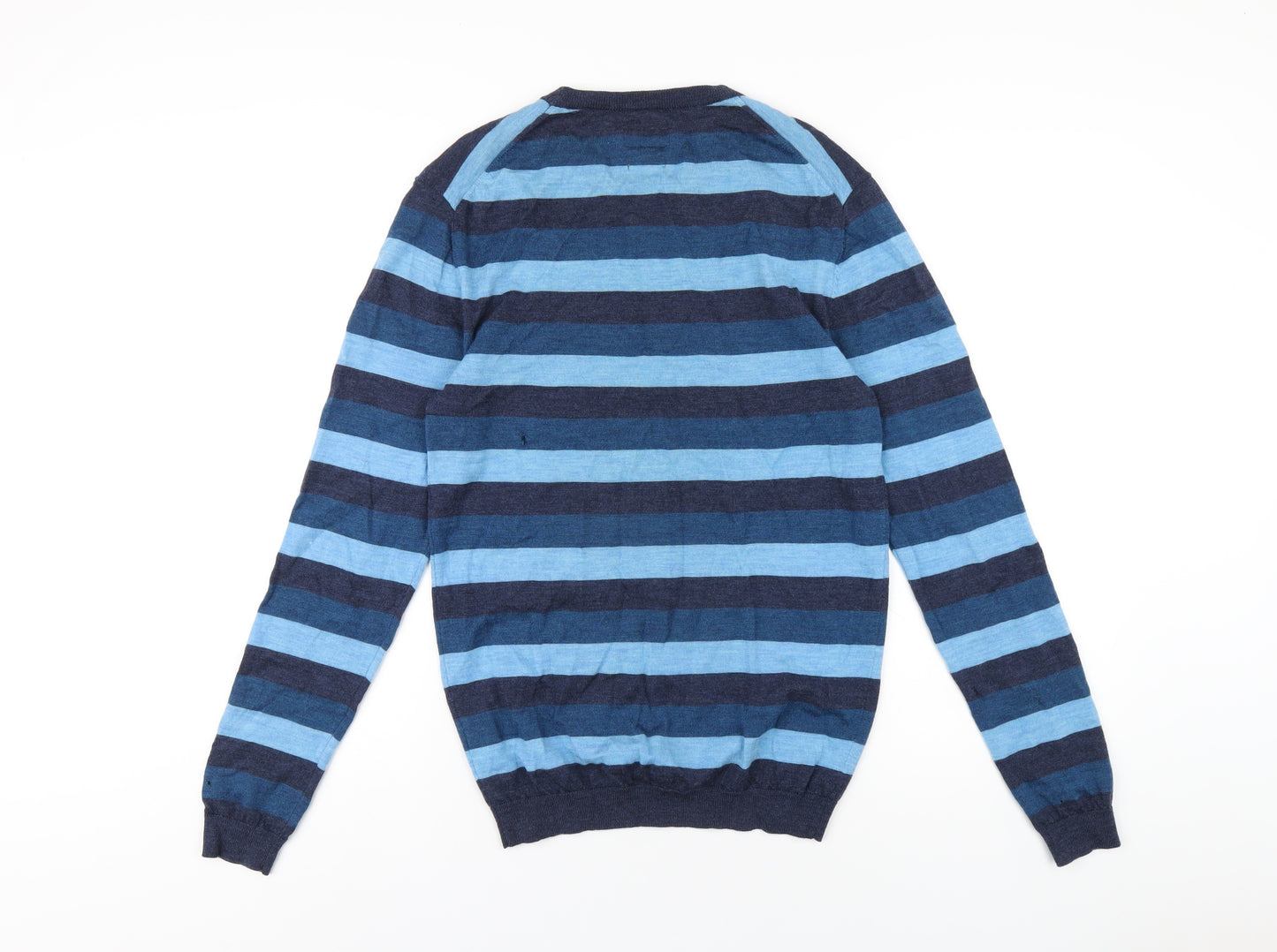 Jack Wills Mens Blue Crew Neck Striped Wool Pullover Jumper Size M Long Sleeve