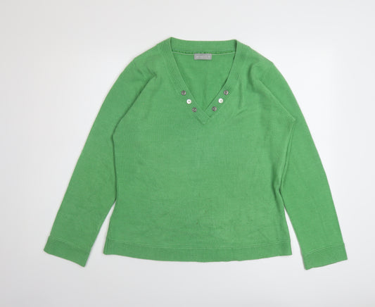 Per Una Womens Green V-Neck Acrylic Pullover Jumper Size 16