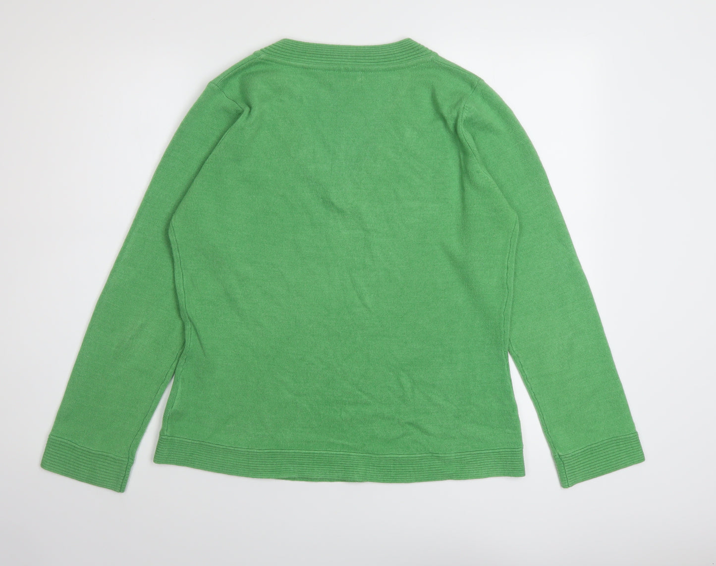 Per Una Womens Green V-Neck Acrylic Pullover Jumper Size 16