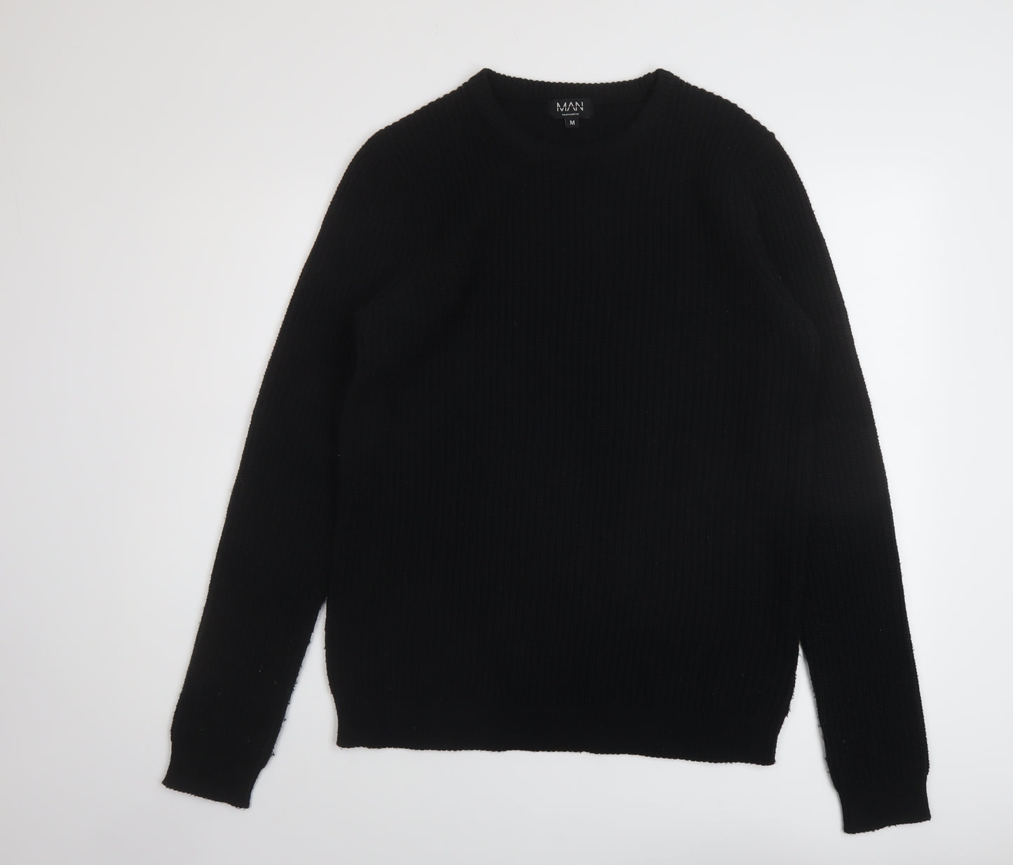 Boohoo Mens Black Round Neck Acrylic Pullover Jumper Size M Long Sleeve