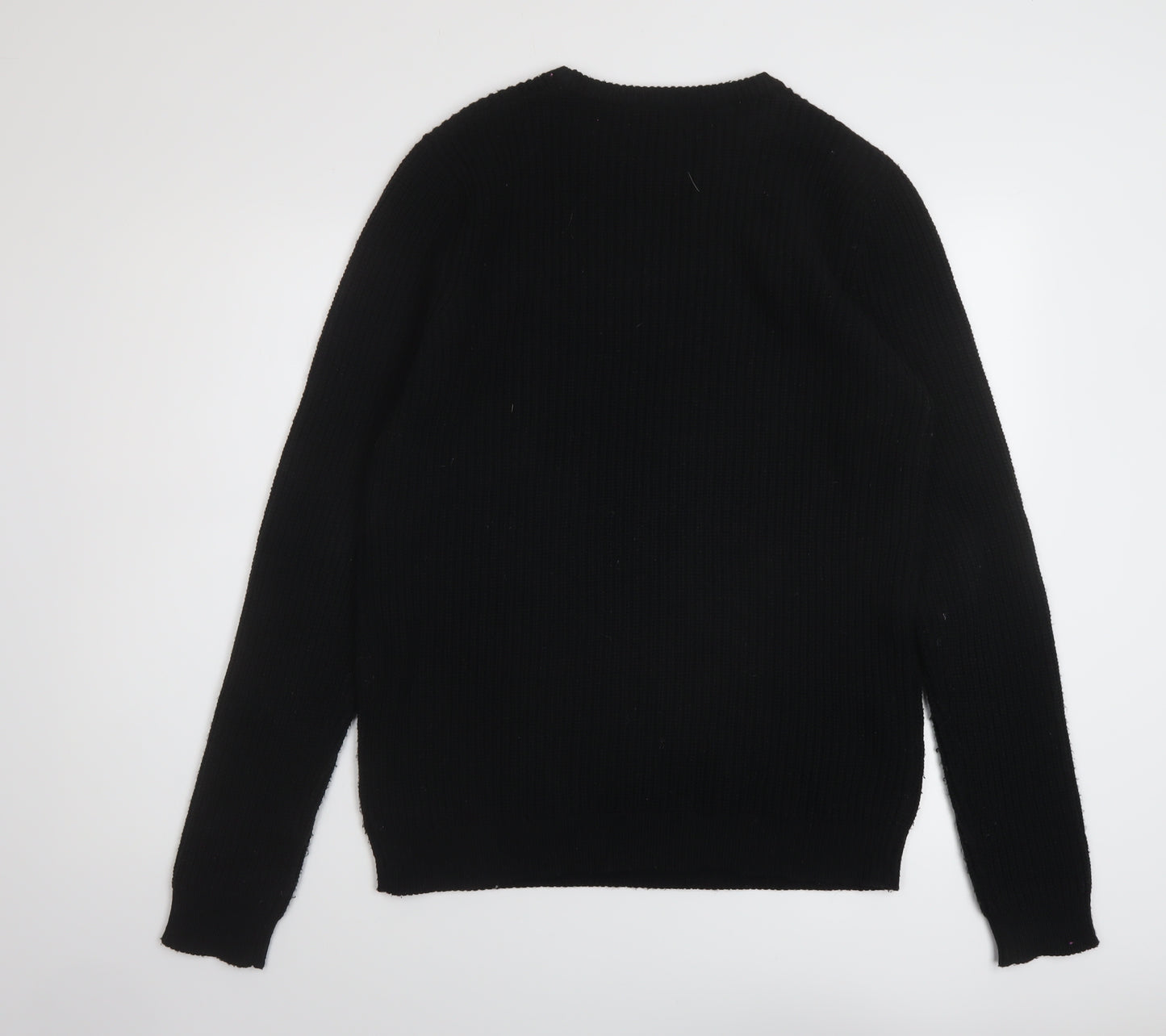 Boohoo Mens Black Round Neck Acrylic Pullover Jumper Size M Long Sleeve