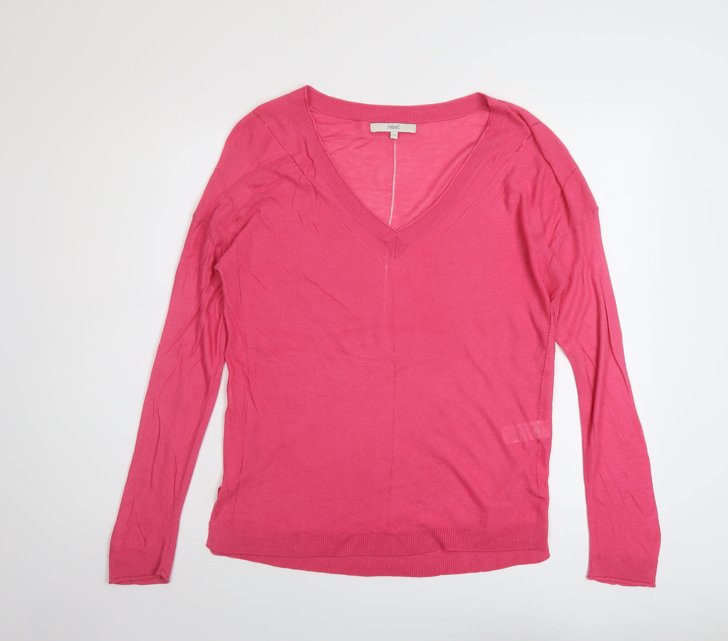 NEXT Womens Pink V-Neck Viscose Pullover Jumper Size 14