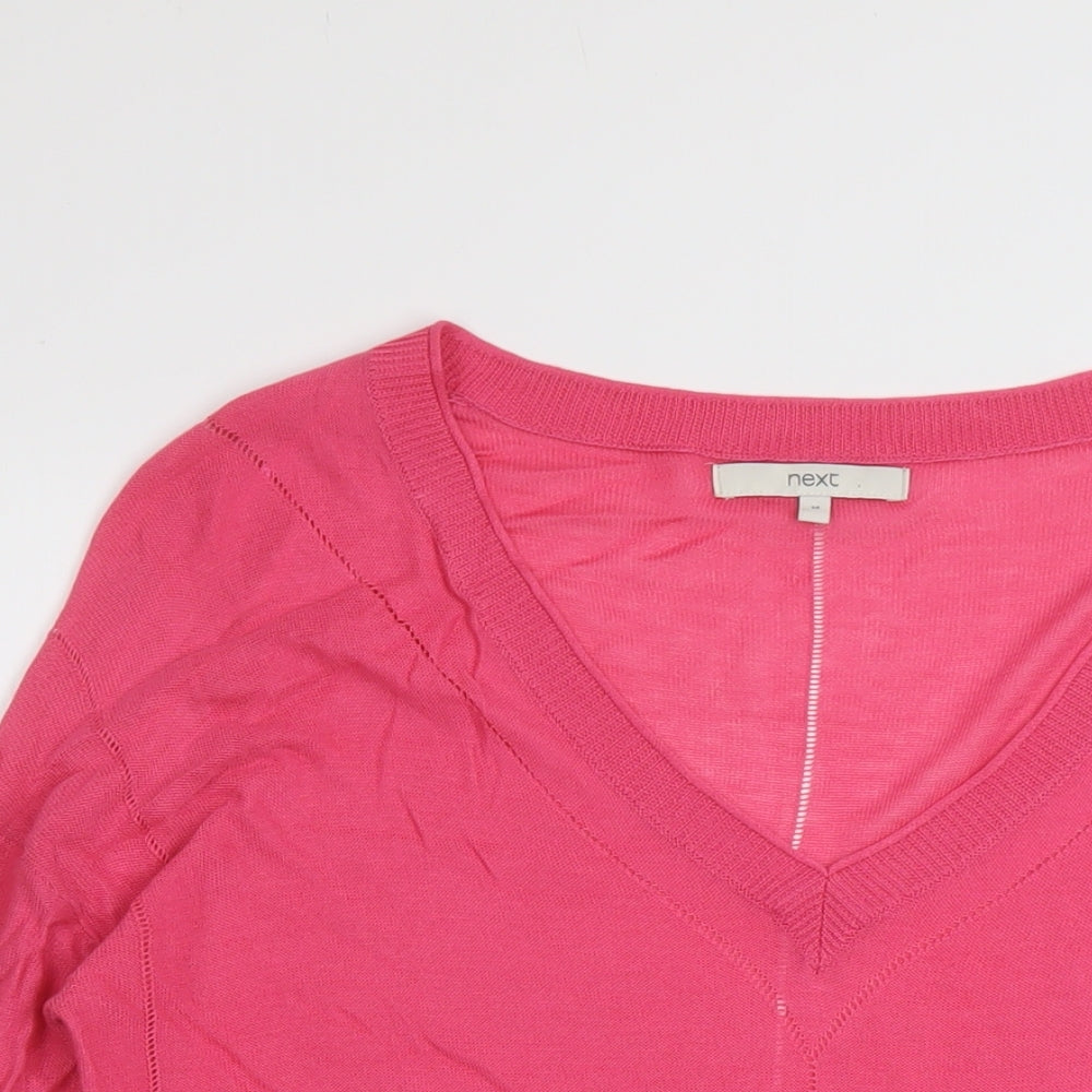 NEXT Womens Pink V-Neck Viscose Pullover Jumper Size 14