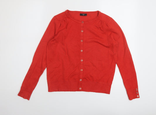 M&Co Womens Red Round Neck Acrylic Cardigan Jumper Size 10