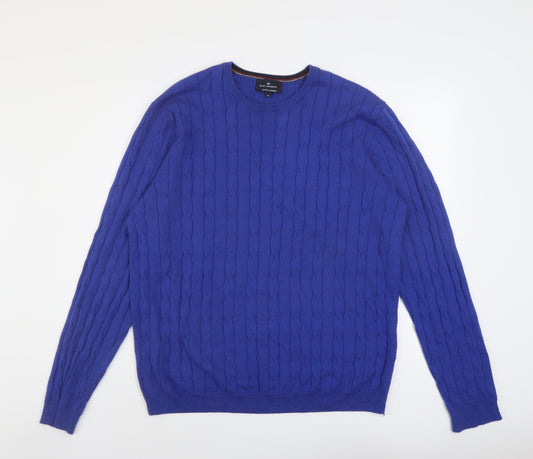 Blue Harbour Mens Blue Round Neck Cotton Pullover Jumper Size XL Long Sleeve