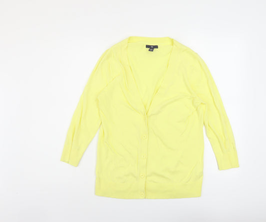 Gap Womens Yellow V-Neck Cotton Cardigan Jumper Size M