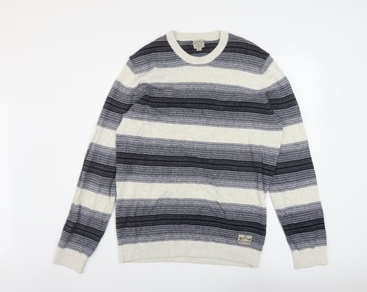 NEXT Mens Multicoloured Crew Neck Striped Cotton Pullover Jumper Size L Long Sleeve