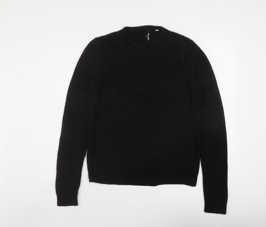 JACK & JONES Mens Black Crew Neck Acrylic Pullover Jumper Size M Long Sleeve