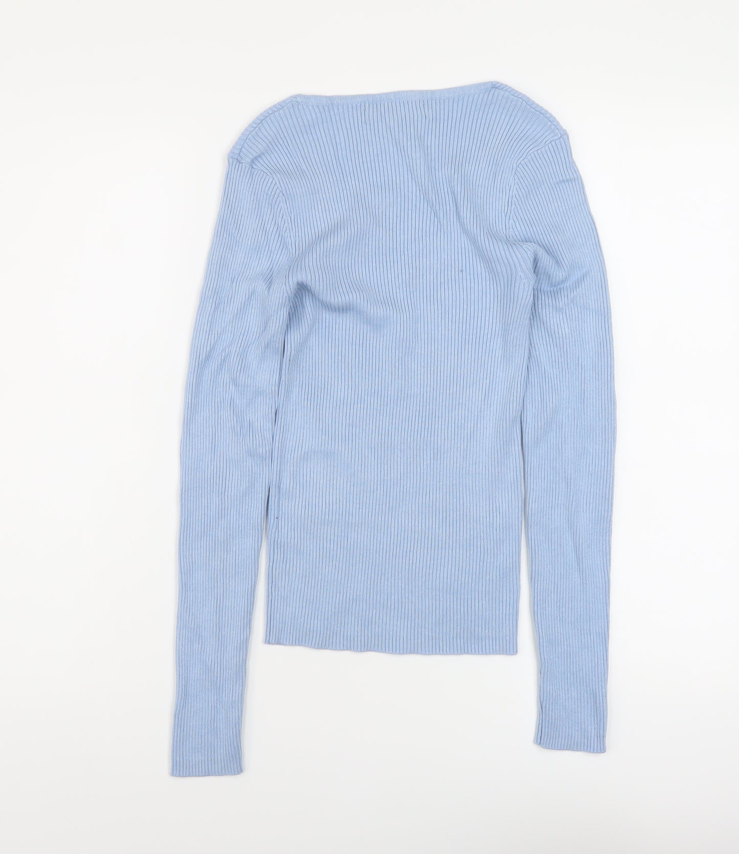 Amisu Womens Blue V-Neck Acrylic Pullover Jumper Size S