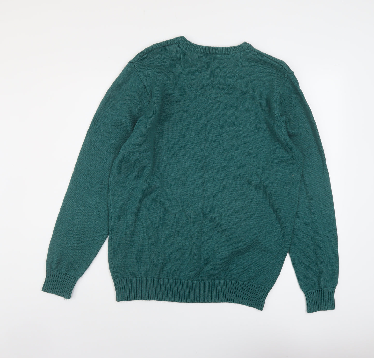 Maine Mens Green V-Neck Cotton Pullover Jumper Size M Long Sleeve