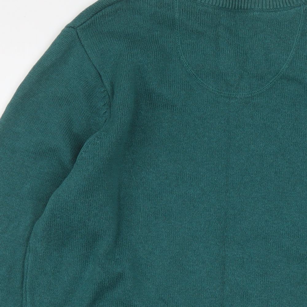 Maine Mens Green V-Neck Cotton Pullover Jumper Size M Long Sleeve