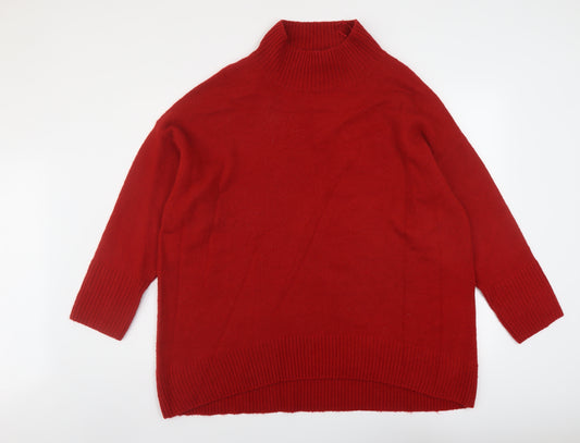 Monsoon Womens Red Mock Neck Nylon Pullover Jumper Size XL