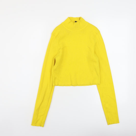 H&M Womens Yellow Mock Neck Polyester Pullover Jumper Size M