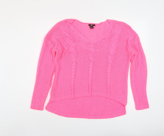 H&M Womens Pink V-Neck Acrylic Pullover Jumper Size S