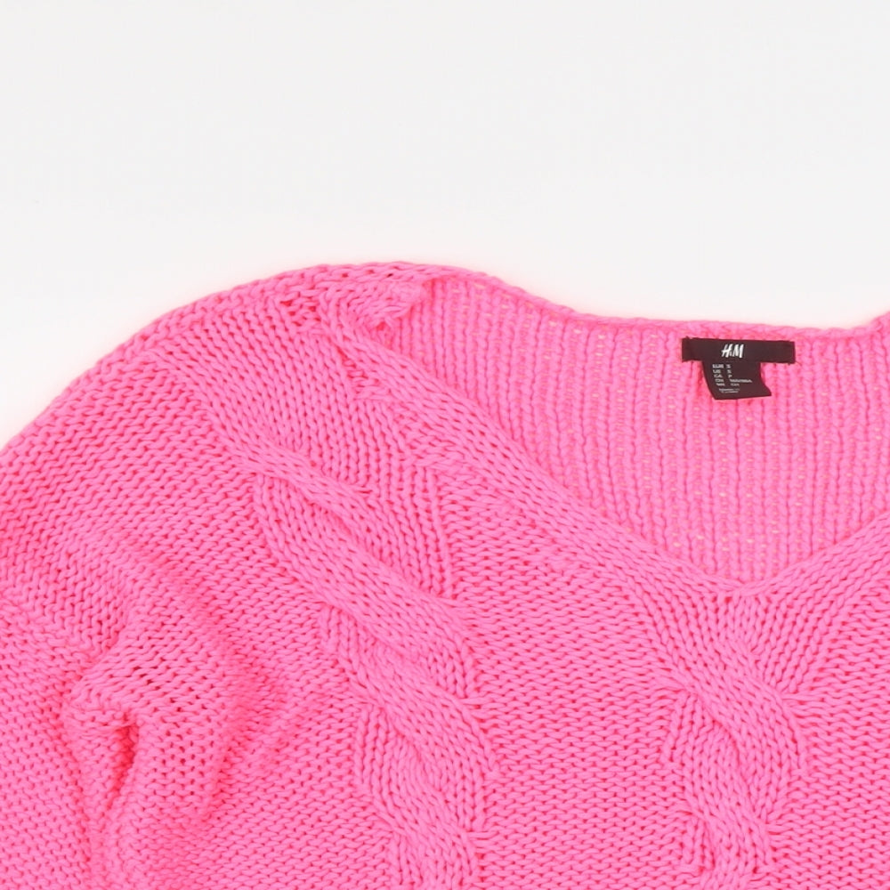 H&M Womens Pink V-Neck Acrylic Pullover Jumper Size S