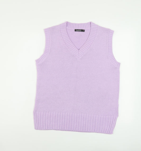 Boohoo Womens Purple V-Neck Acrylic Vest Jumper Size S