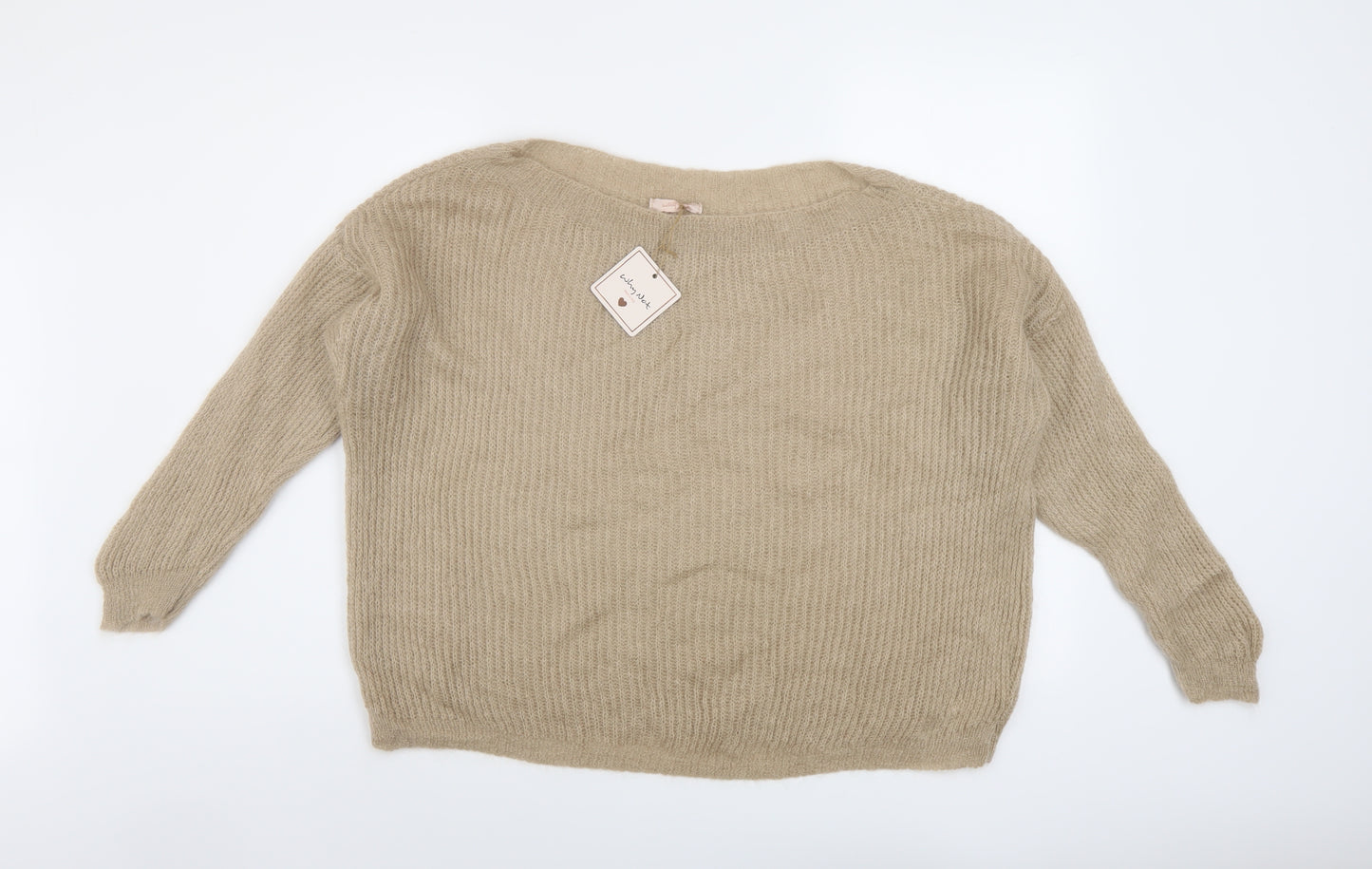 Why Not? Womens Beige Boat Neck Mohair Pullover Jumper One Size