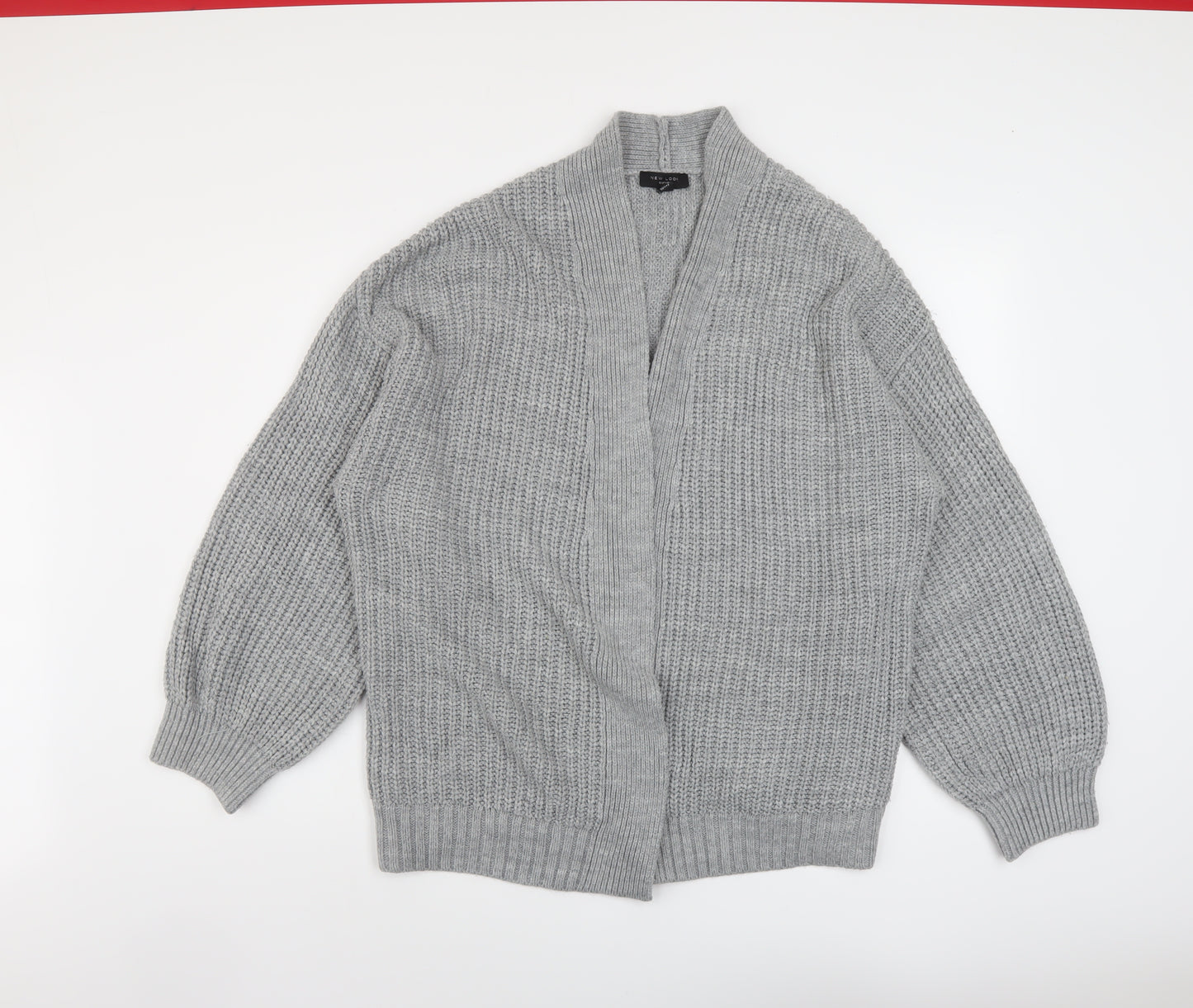 New Look Womens Grey V-Neck Acrylic Cardigan Jumper Size S