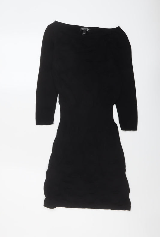 Topshop Womens Black Boat Neck Cotton Tunic Jumper Size 10