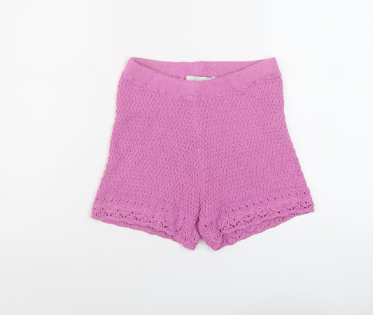 Pull&Bear Womens Purple Acrylic Basic Shorts Size M L4 in Regular Pull On