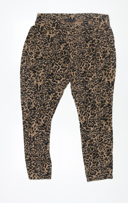 Marks and Spencer Womens Brown Animal Print Viscose Harem Trousers Size 14 L27 in Regular