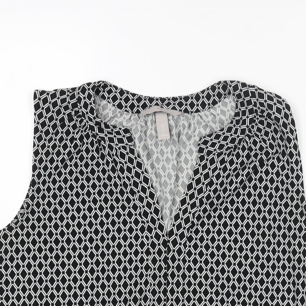 H&M Womens Black Geometric Polyester Camisole Blouse Size S V-Neck